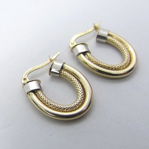 Double Hoops 10K Gold Oval Earrings - Picture 3 of 5